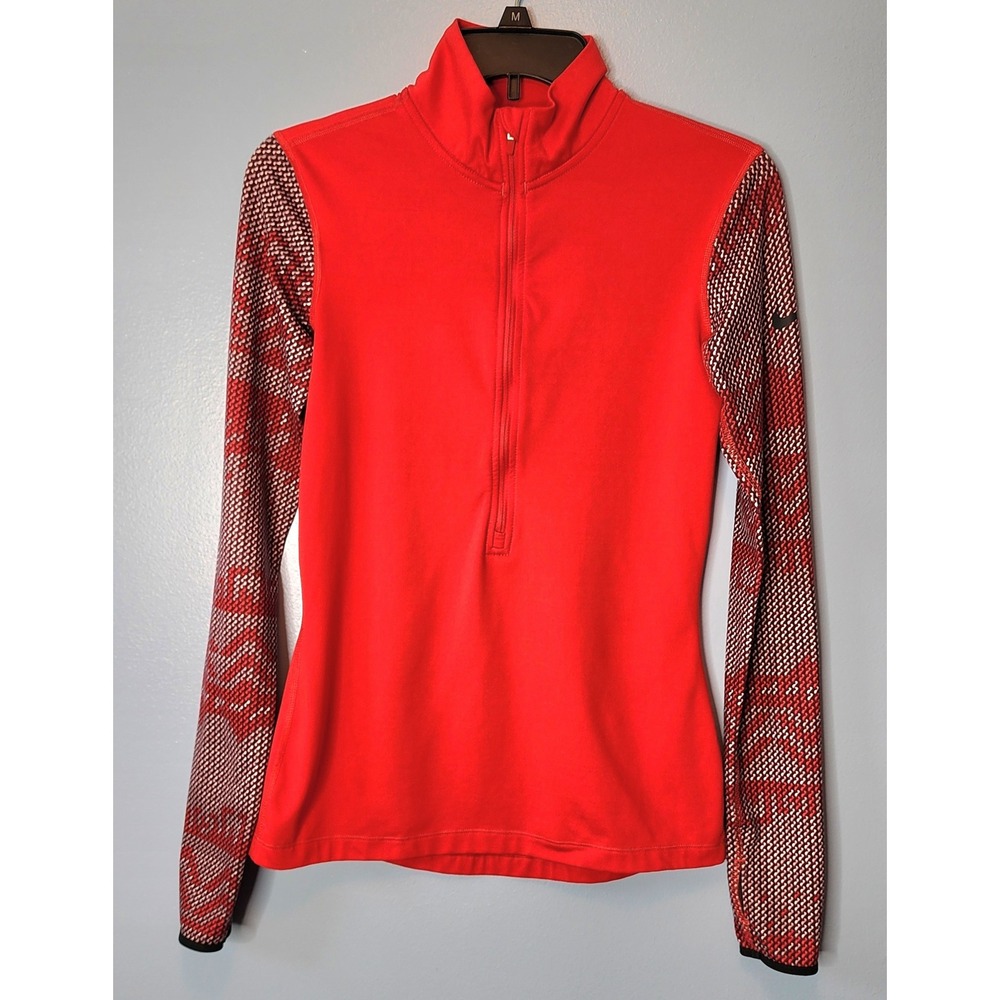 Nike Pro DRI-FIT Half Zip Pullover Top Women's Running Athletic Small Red‎